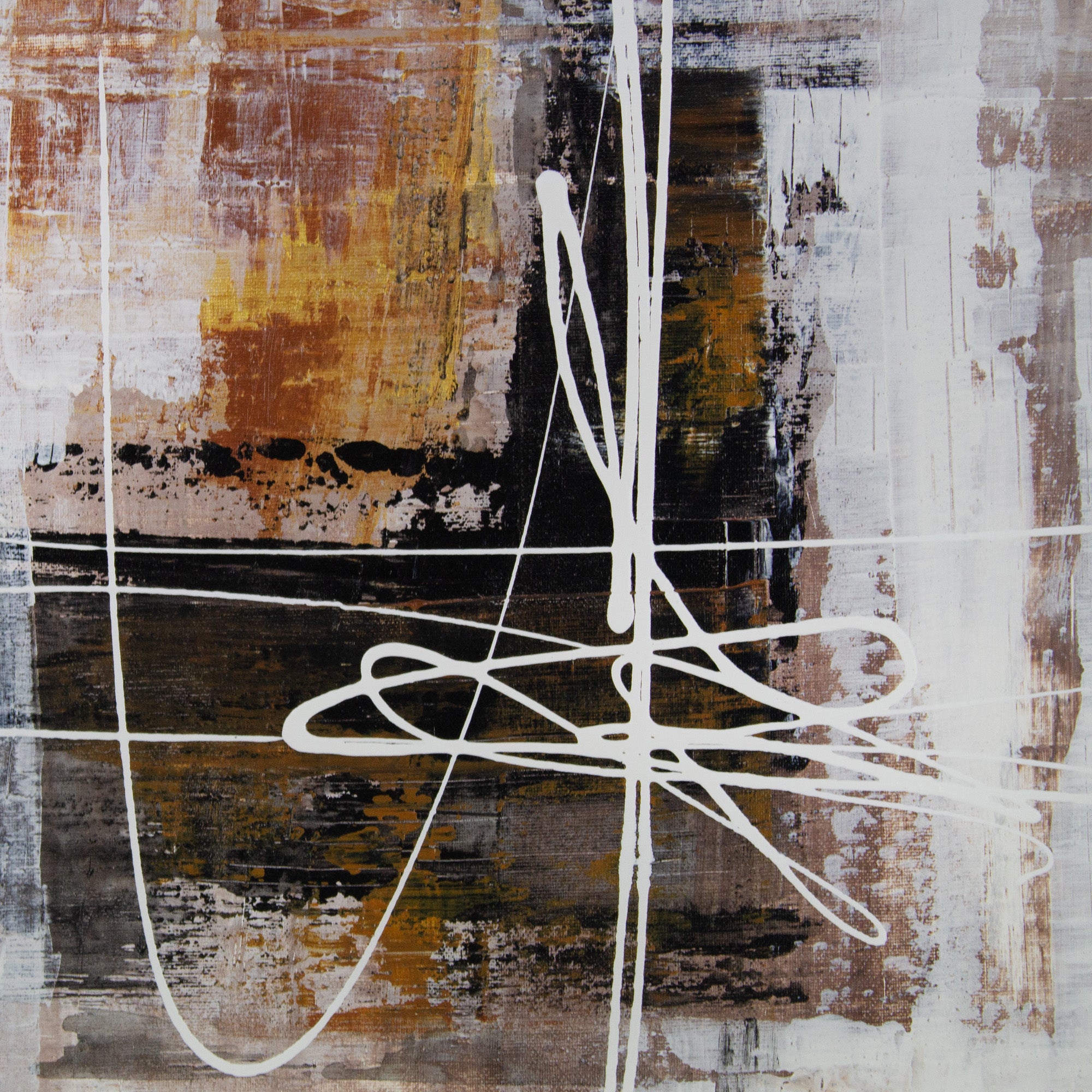 Cuadro abstracto moderno pintado a mano con líneas en blanco