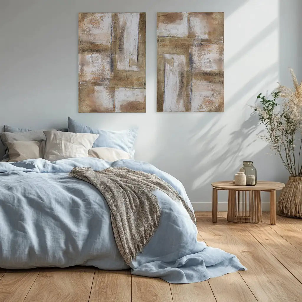 Cuadro pintado a mano en tonos tierra con textura envejecida