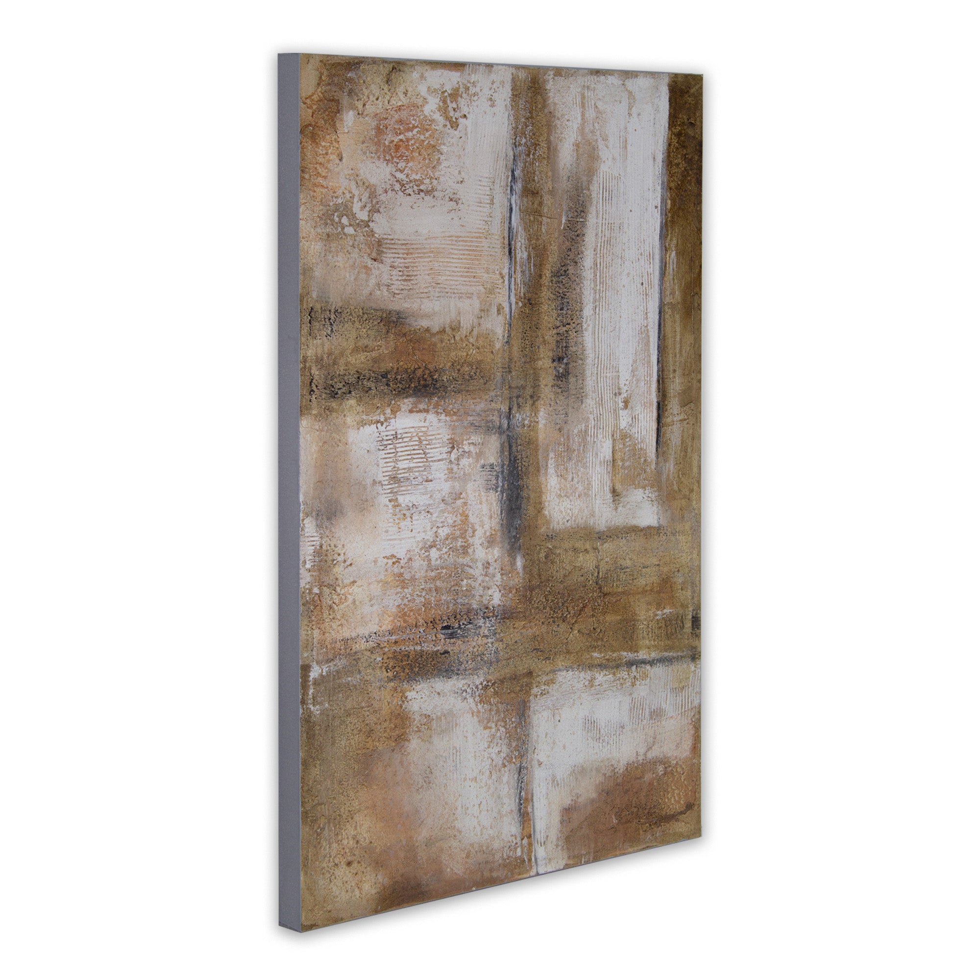 Cuadro pintado a mano en tonos tierra con textura envejecida