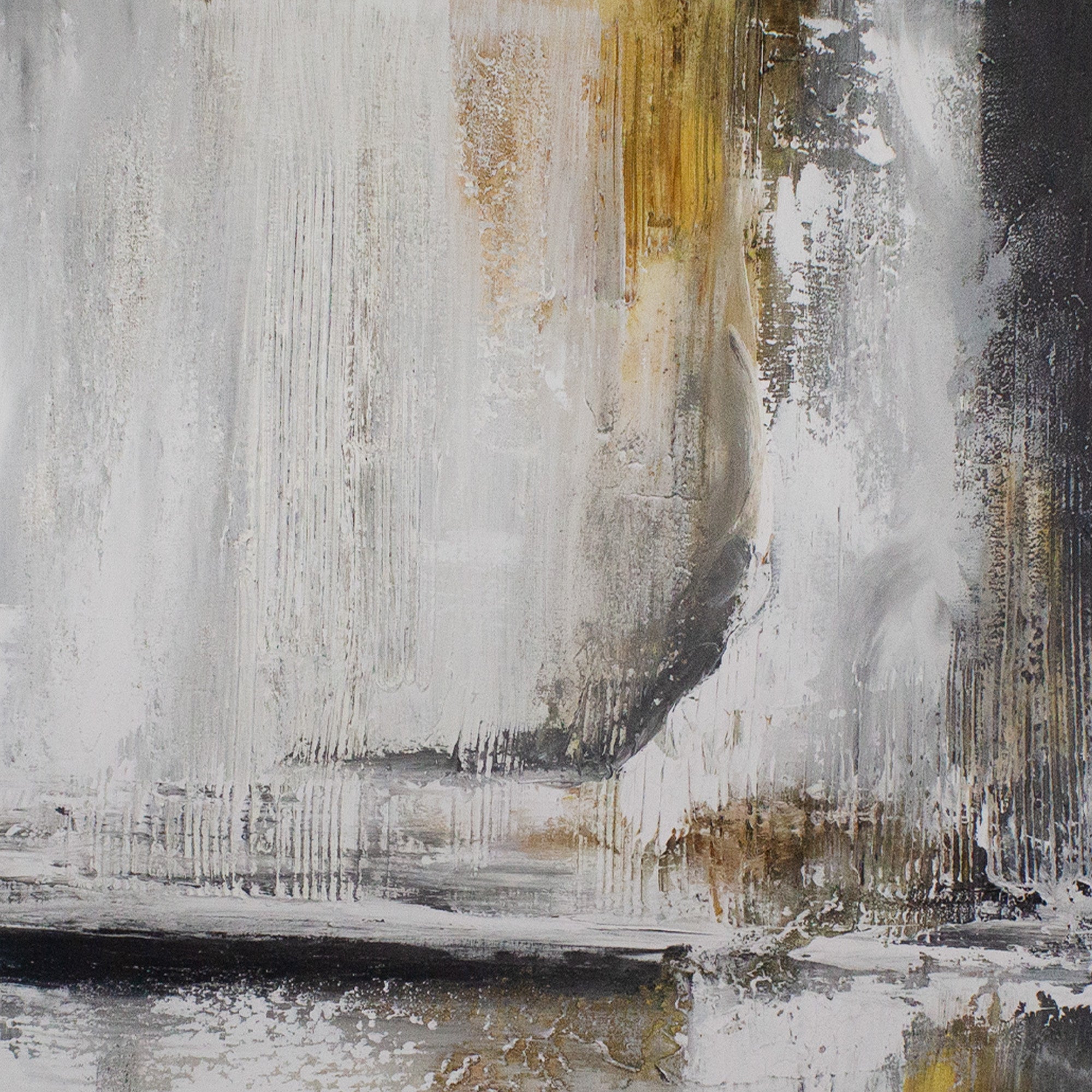 Cuadro abstracto pintado a mano con textura en tonos dorados y gris