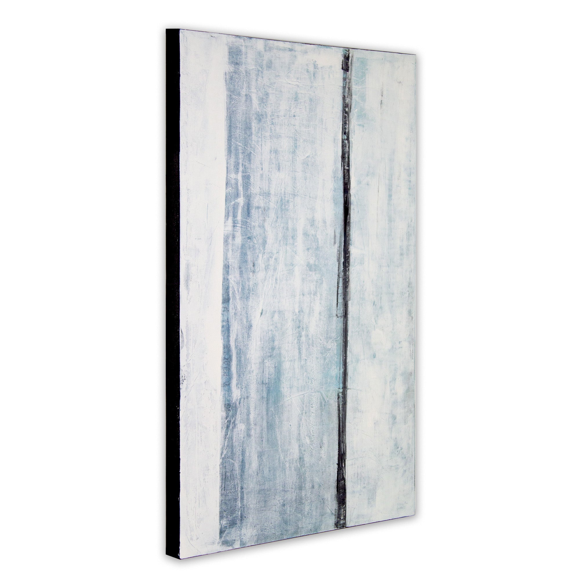 Cuadro pintado a mano original en tonos azul niebla y blanco