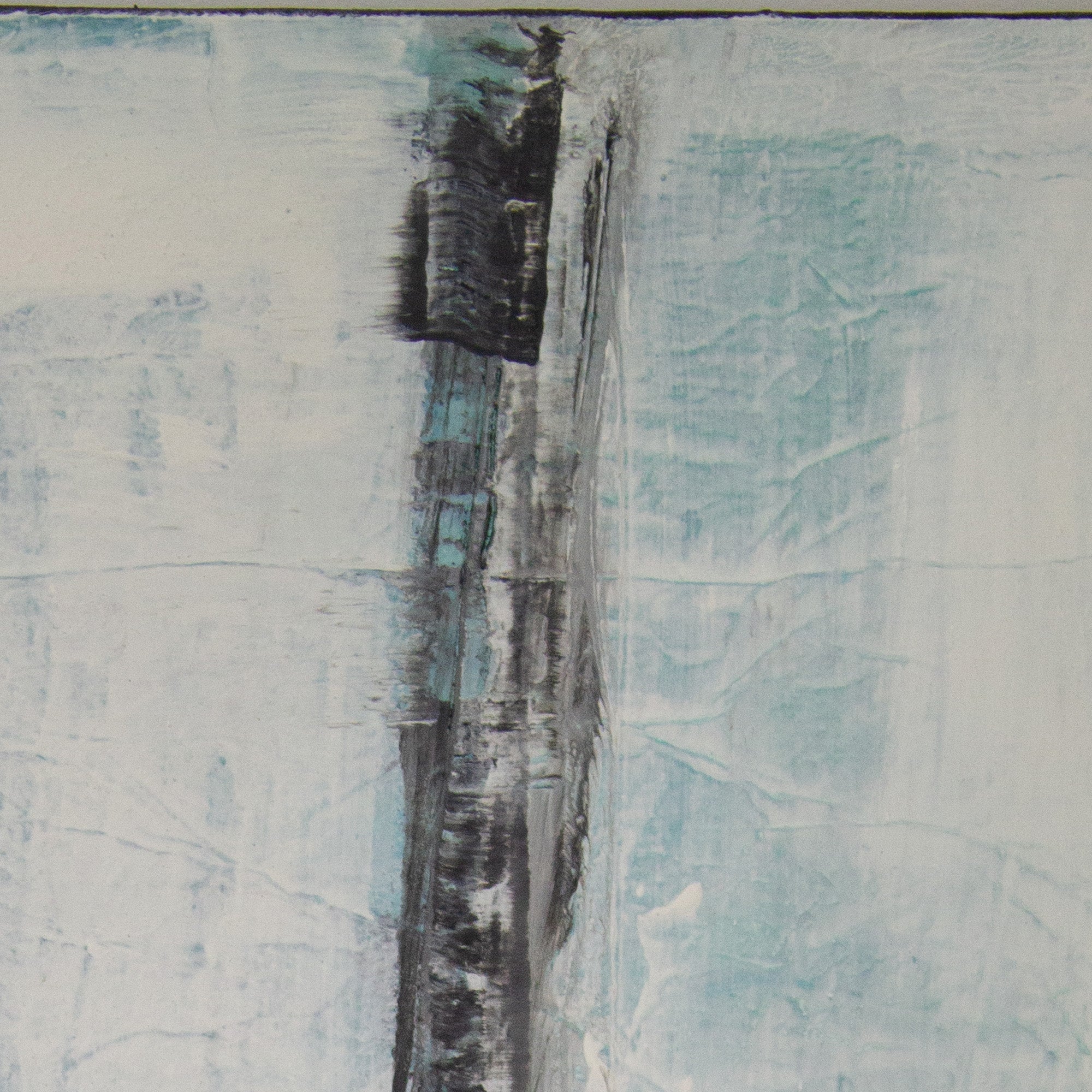 Cuadro pintado a mano original en tonos azul niebla y blanco