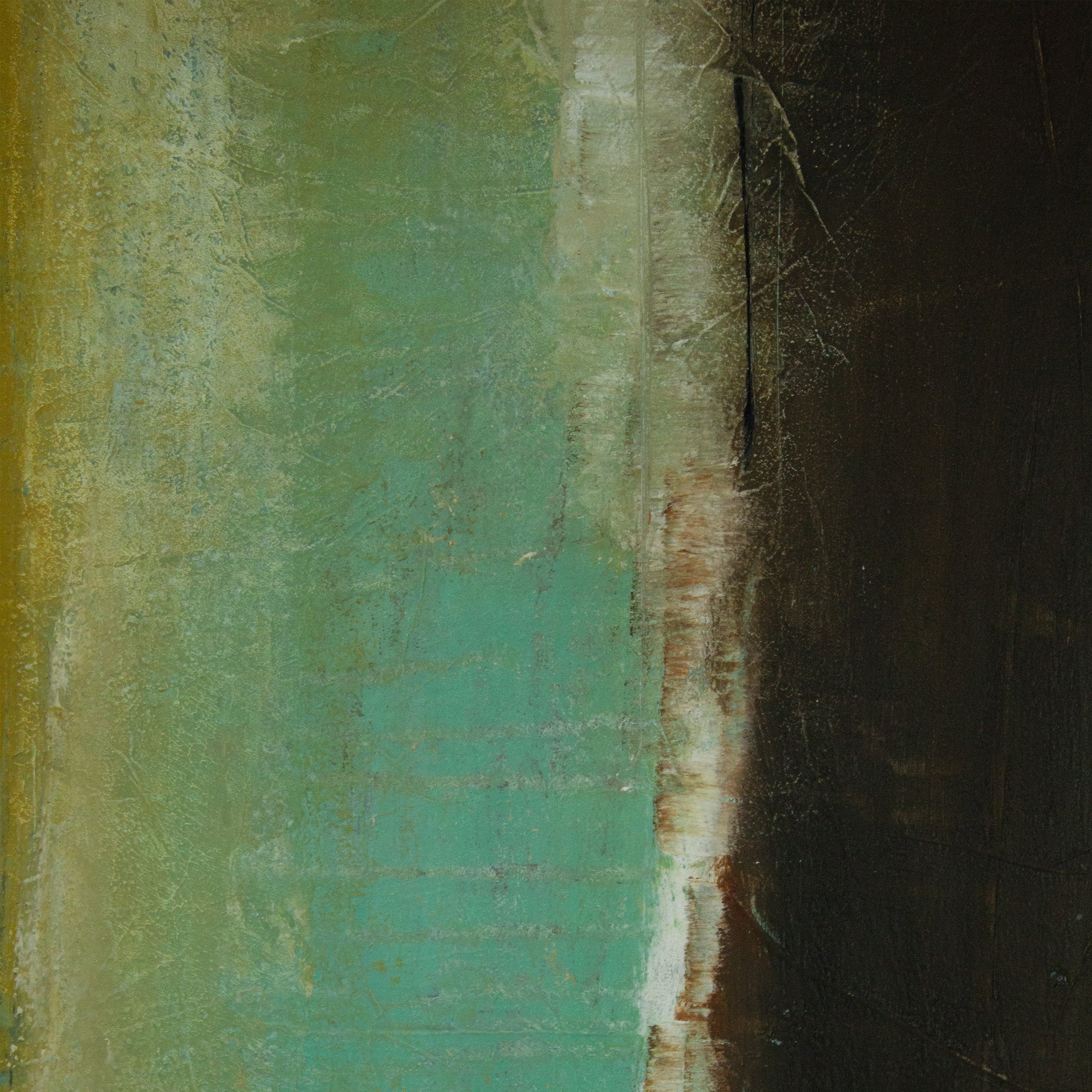 Cuadro pintado a mano en tonos aguamarina y ocres difuminados