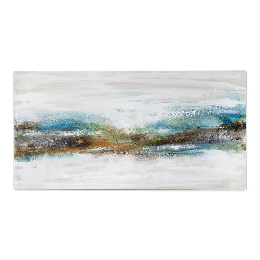 Cuadro abstracto pintado a mano con textura en tonos turquesa