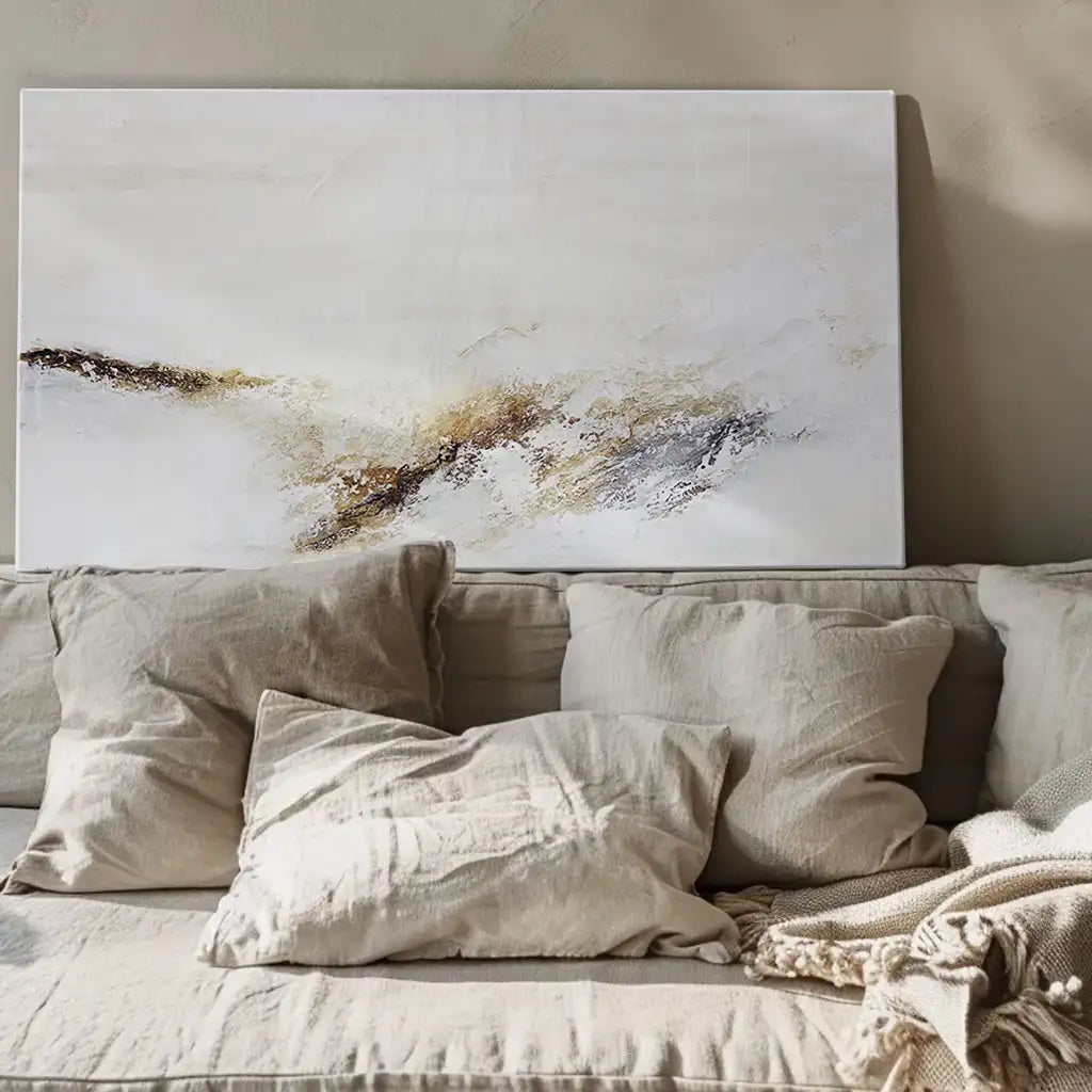Cuadro pintado a mano con relieve en tonos tierra y blanco