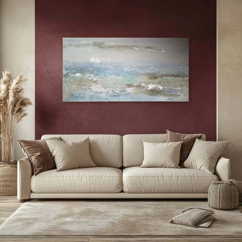 Cuadro pintado a mano original en tonos azul y plata