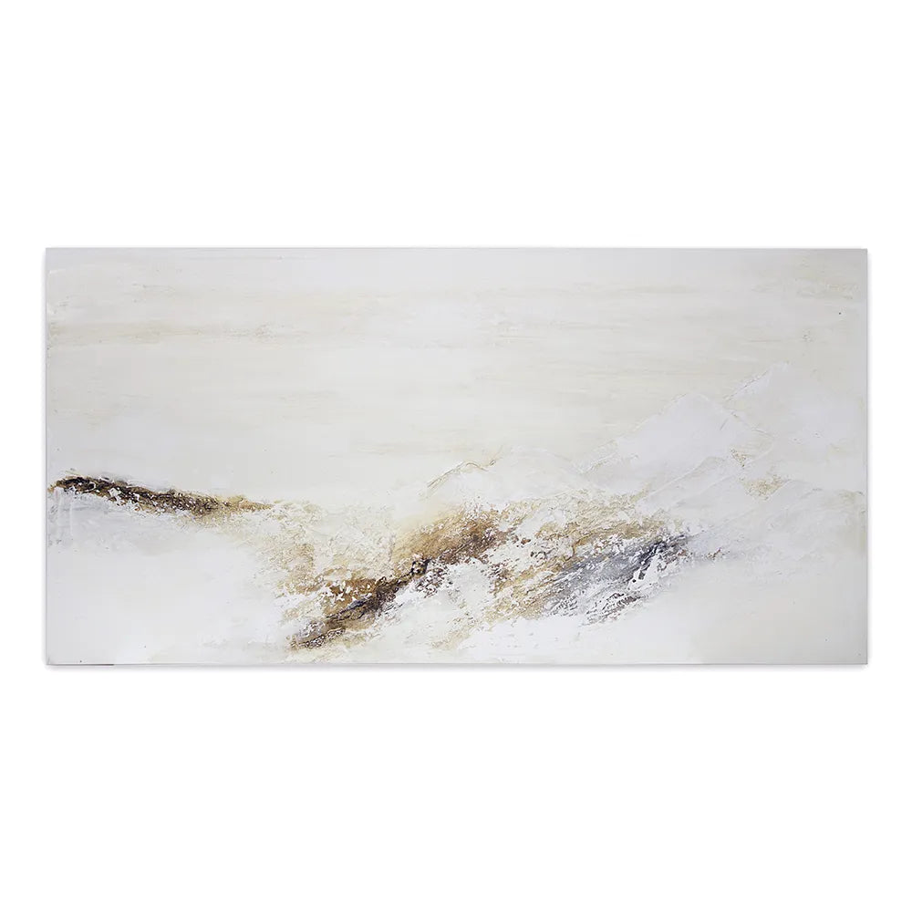 Cuadro pintado a mano con relieve en tonos tierra y blanco