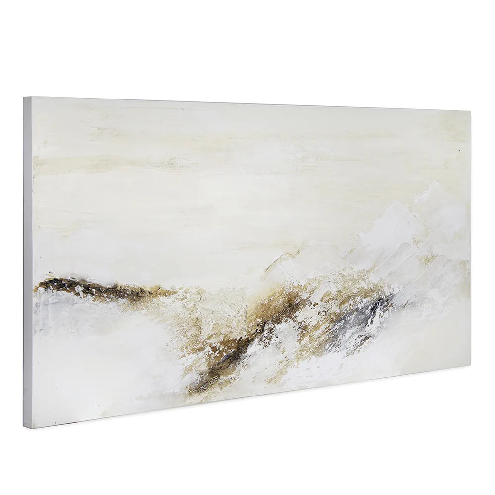 Cuadro pintado a mano con relieve en tonos tierra y blanco