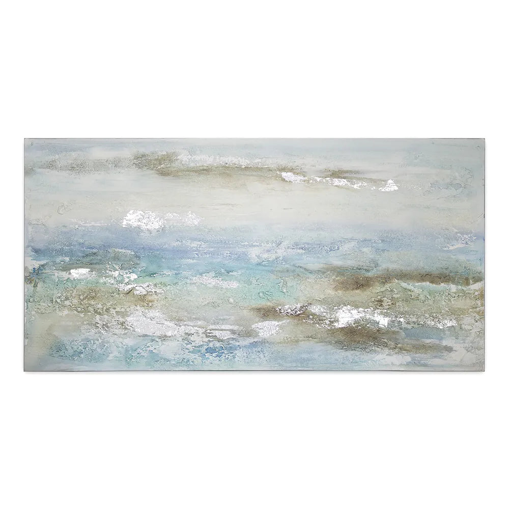 Cuadro pintado a mano original en tonos azul y plata