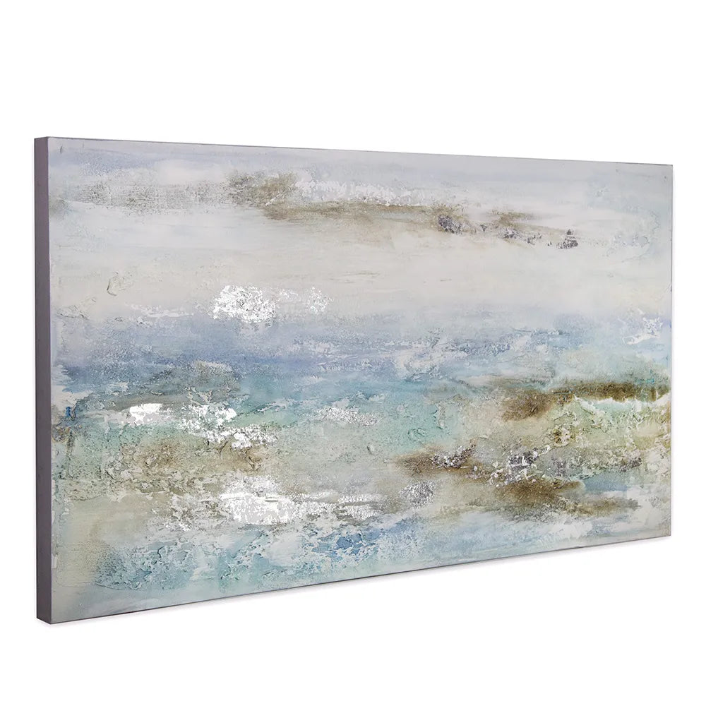 Cuadro pintado a mano original en tonos azul y plata