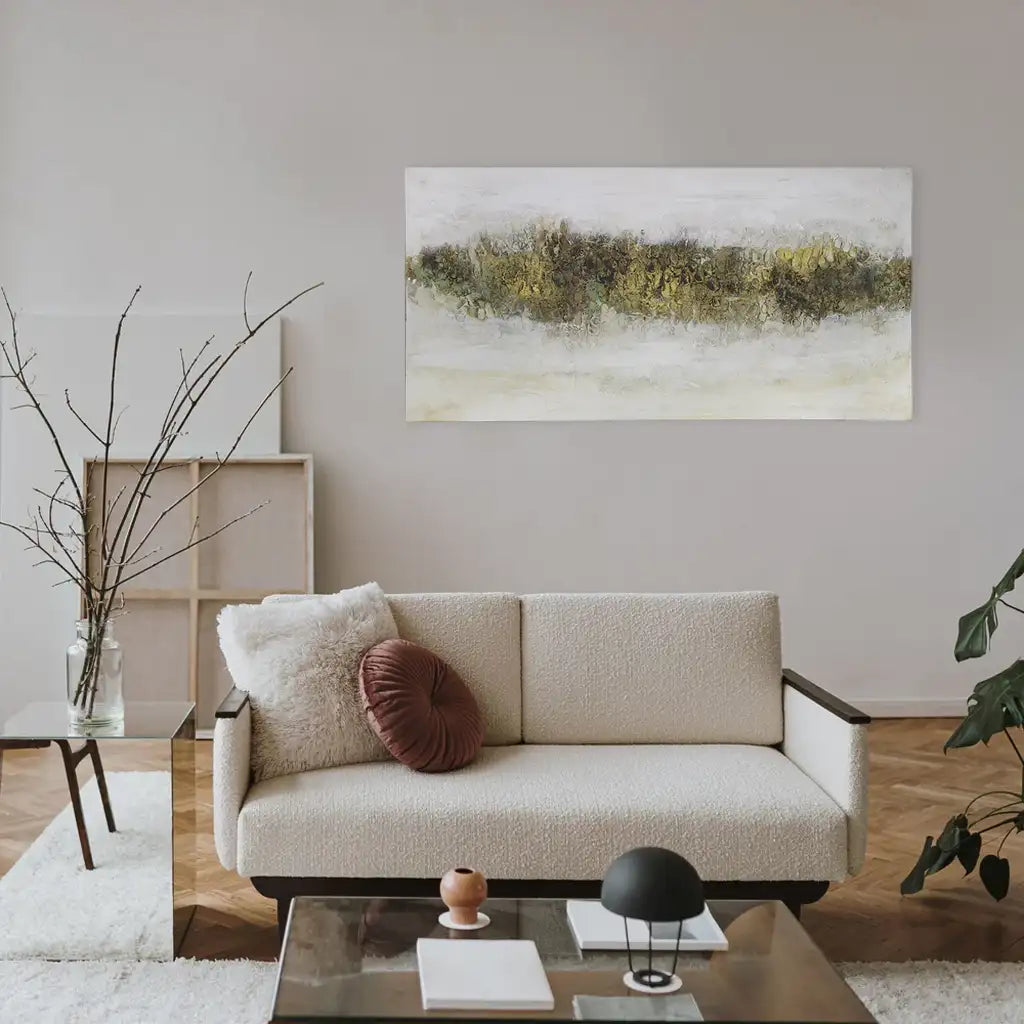 Cuadro con relieve pintado a mano en tonos tierra y dorado