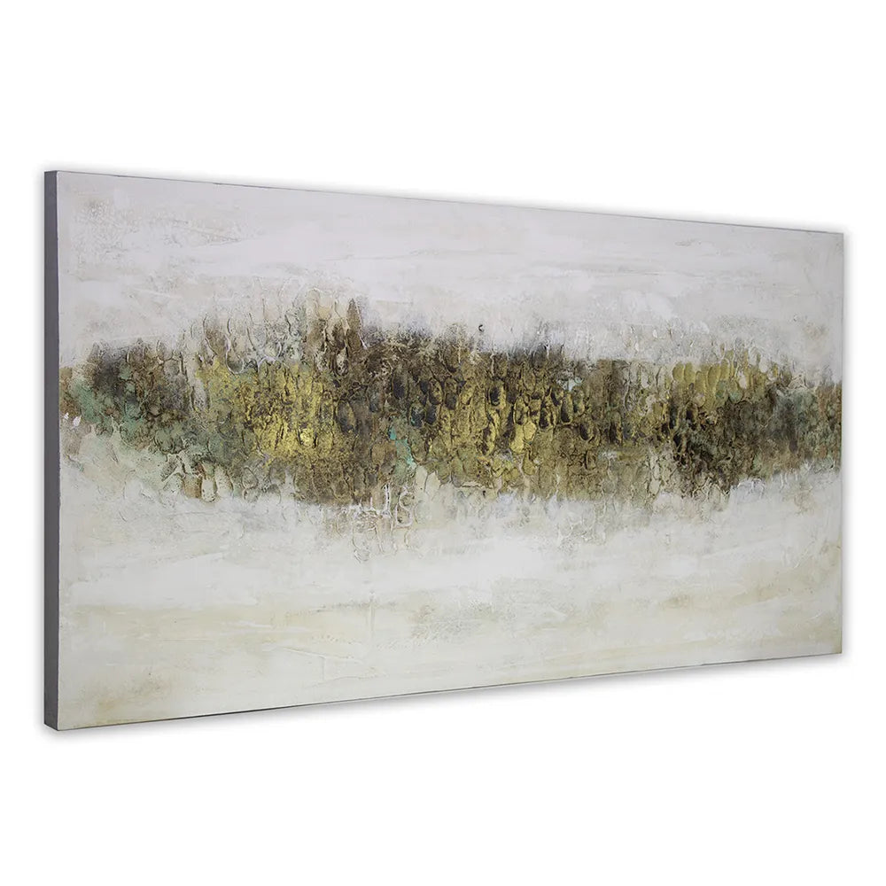 Cuadro con relieve pintado a mano en tonos tierra y dorado