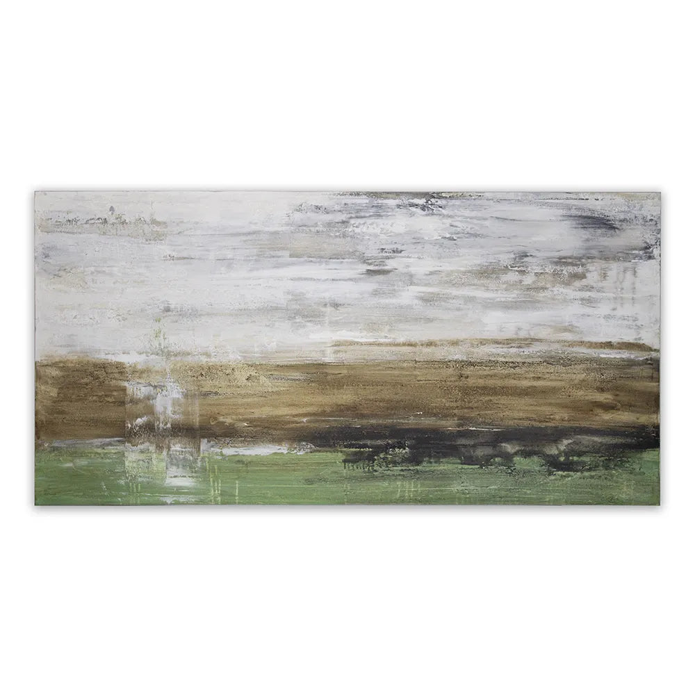 Cuadro pintado a mano moderno con contraste en tonos tierra y verde