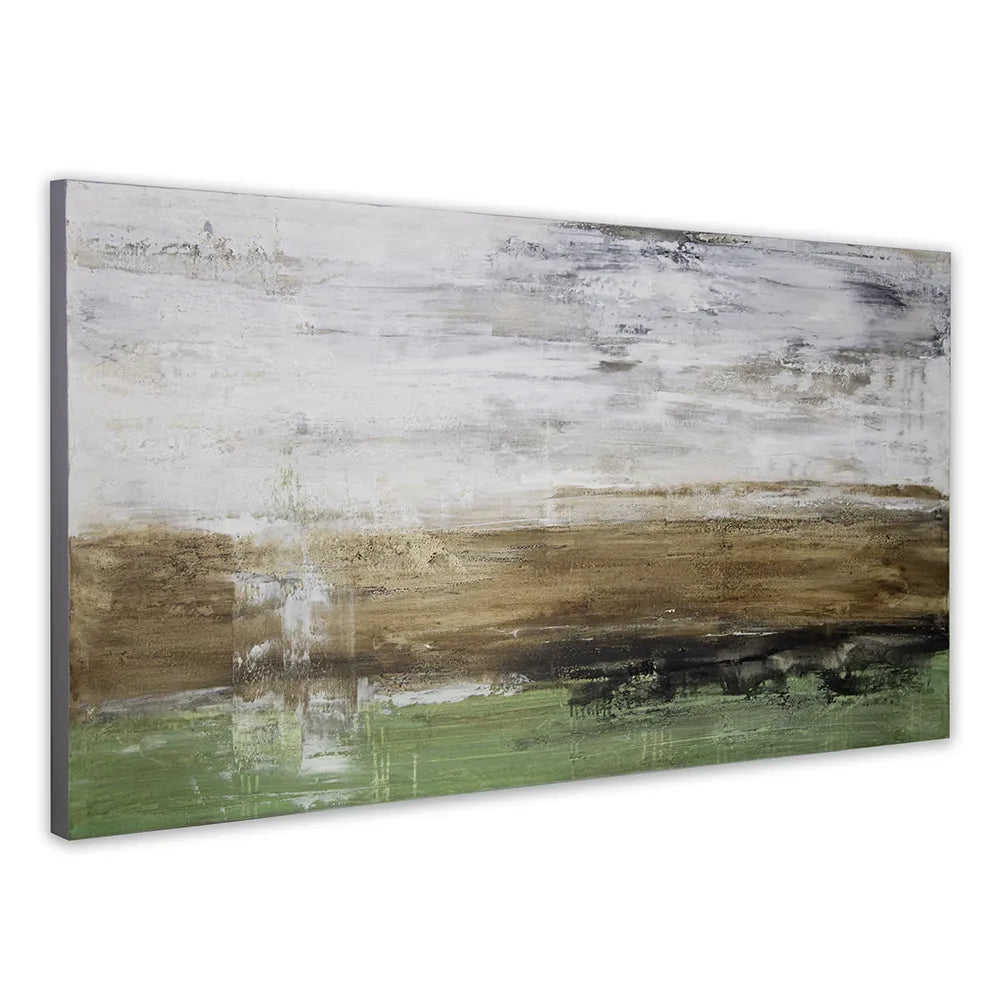 Cuadro pintado a mano moderno con contraste en tonos tierra y verde