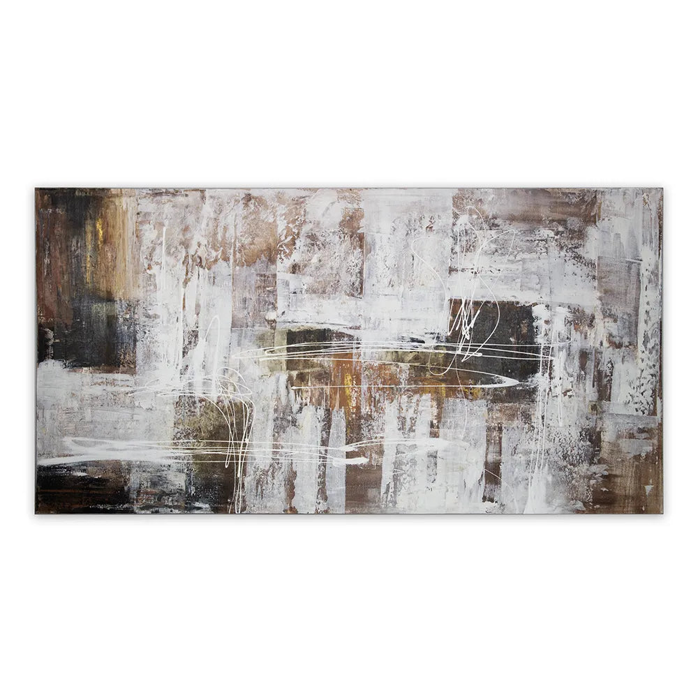 Cuadro abstracto moderno pintado a mano con líneas en blanco