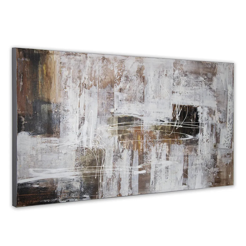 Cuadro abstracto moderno pintado a mano con líneas en blanco