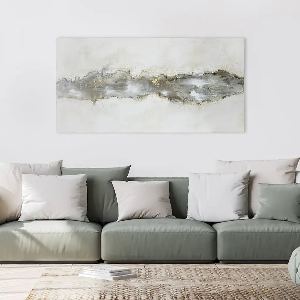 Cuadro con relieve pintado a mano en tonos beige y grafito