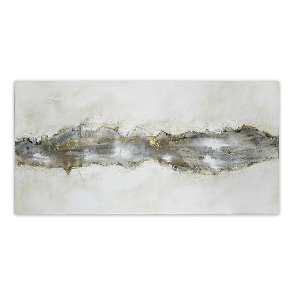 Cuadro con relieve pintado a mano en tonos beige y grafito