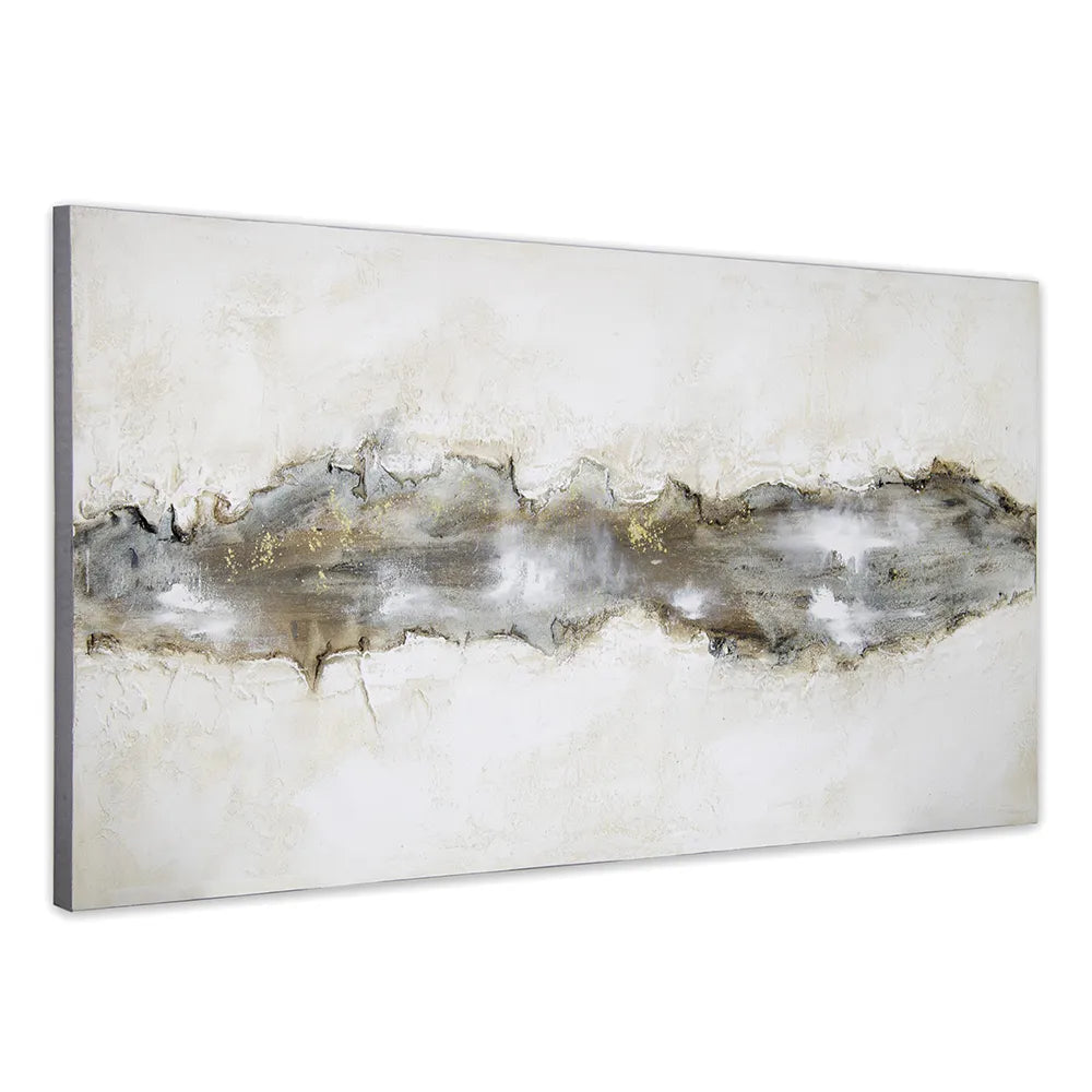 Cuadro con relieve pintado a mano en tonos beige y grafito