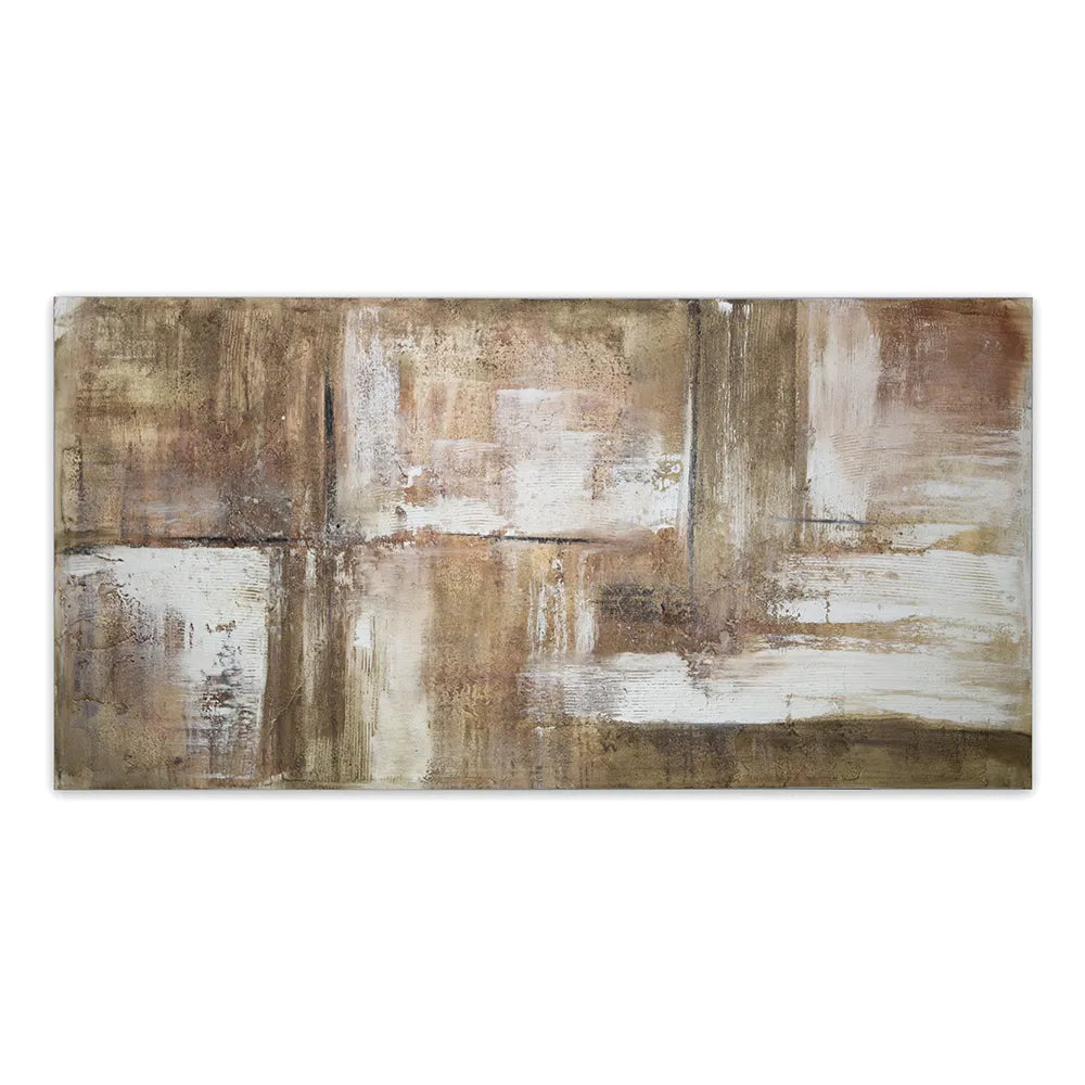 Cuadro pintado a mano en tonos tierra con textura envejecida