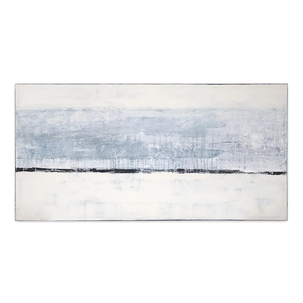 Cuadro pintado a mano original en tonos azul niebla y blanco
