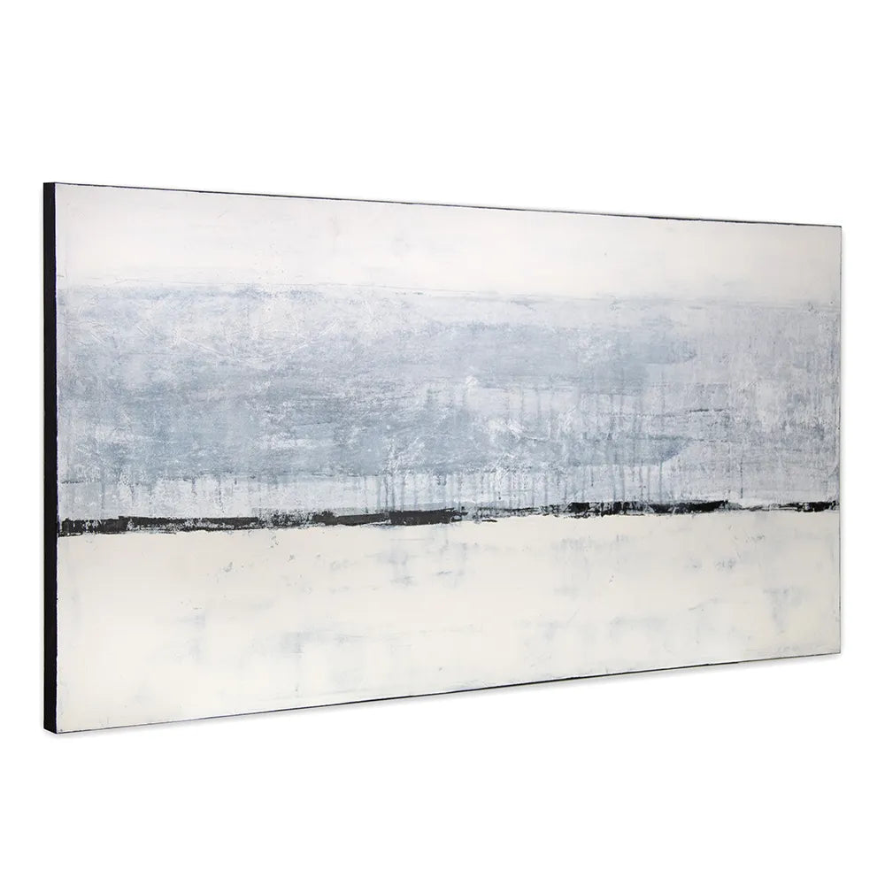 Cuadro pintado a mano original en tonos azul niebla y blanco