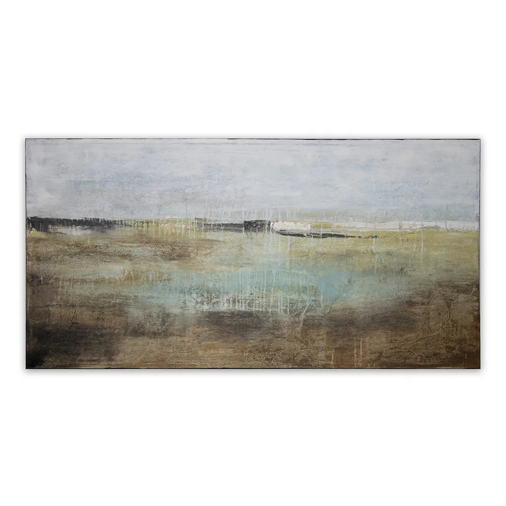 Cuadro pintado a mano en tonos aguamarina y ocres difuminados