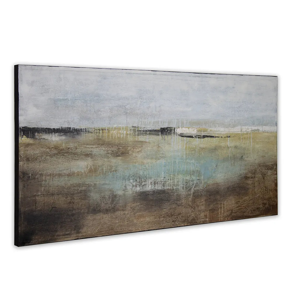 Cuadro pintado a mano en tonos aguamarina y ocres difuminados