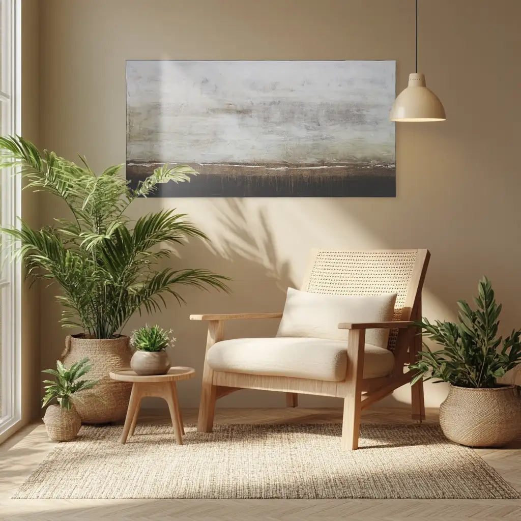 Cuadro de pintura abstracta en tonos tierra y blanco texturizado