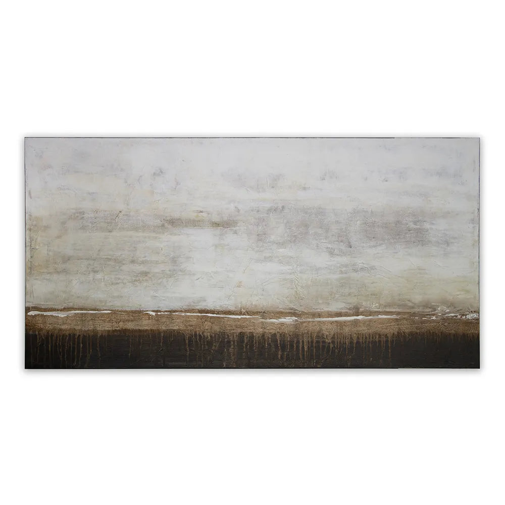 Cuadro de pintura abstracta en tonos tierra y blanco texturizado