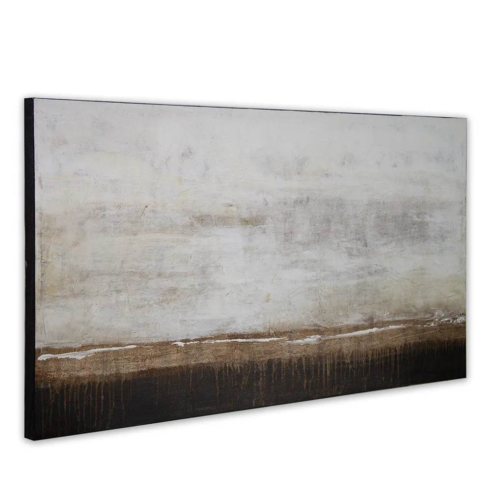 Cuadro de pintura abstracta en tonos tierra y blanco texturizado