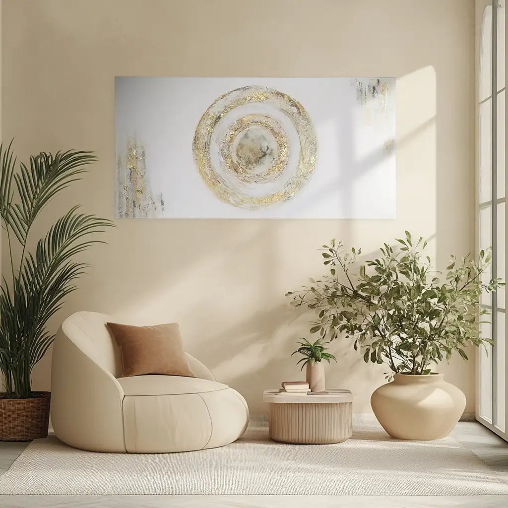 Cuadro con relieve pintado a mano en tonos dorados y tierra