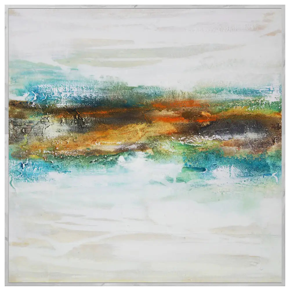 Cuadro abstracto pintado a mano con textura en tonos turquesa