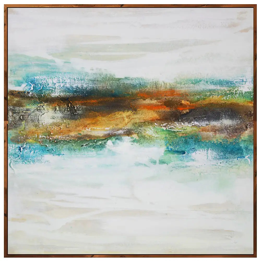 Cuadro abstracto pintado a mano con textura en tonos turquesa