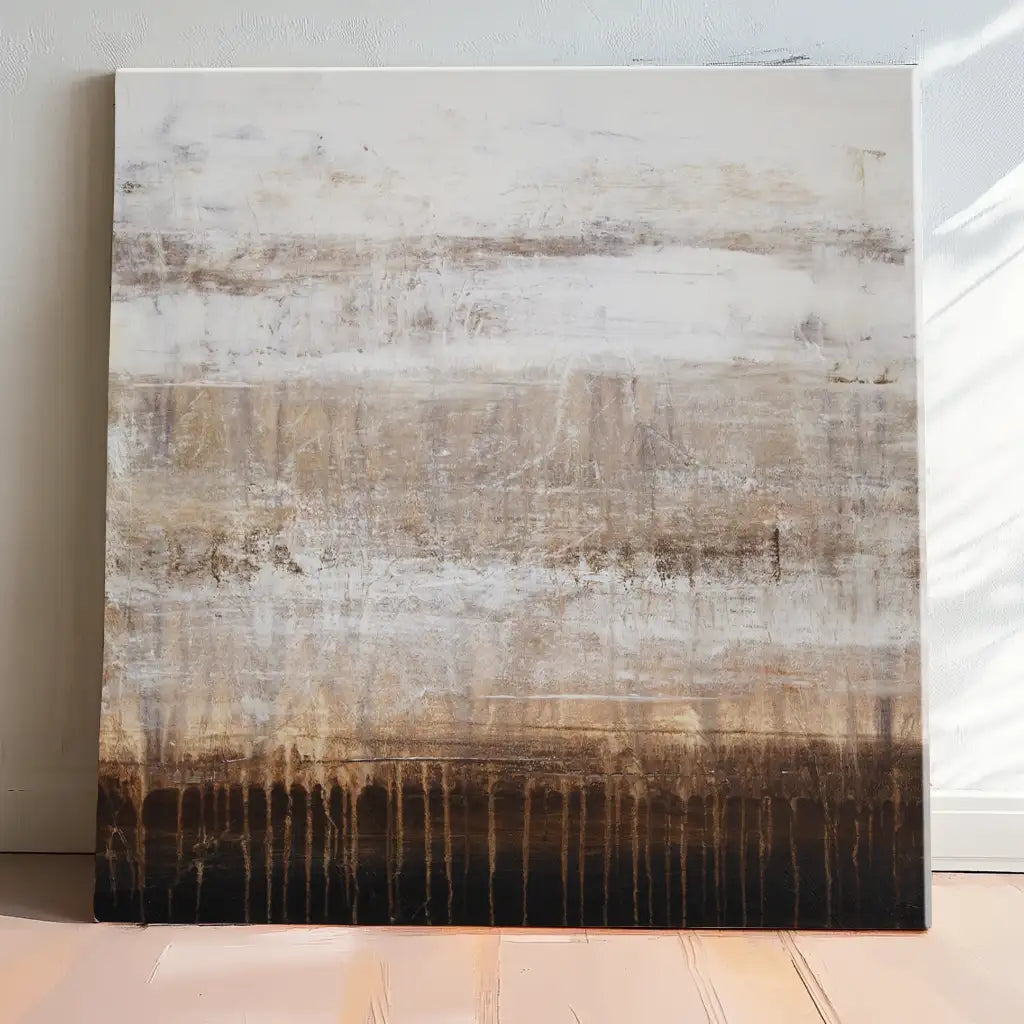 Cuadro de pintura abstracta en tonos tierra y blanco texturizado