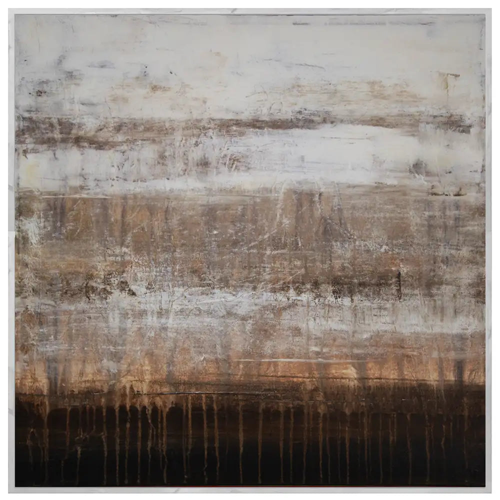 Cuadro de pintura abstracta en tonos tierra y blanco texturizado