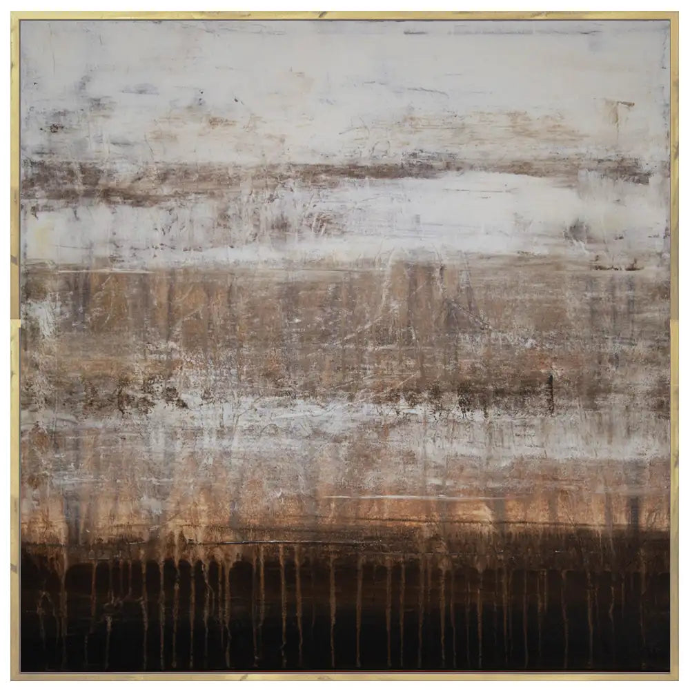 Cuadro de pintura abstracta en tonos tierra y blanco texturizado