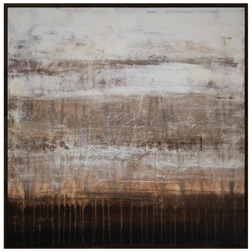Cuadro de pintura abstracta en tonos tierra y blanco texturizado