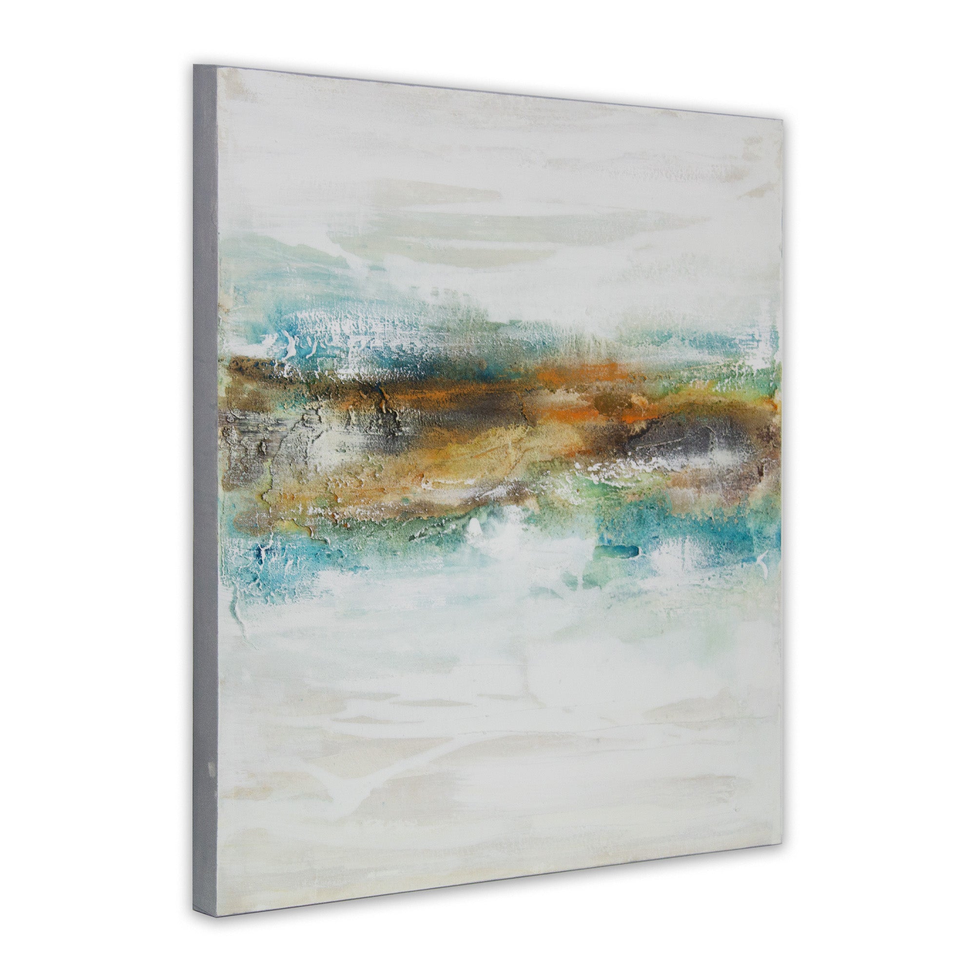 Cuadro abstracto pintado a mano con textura en tonos turquesa