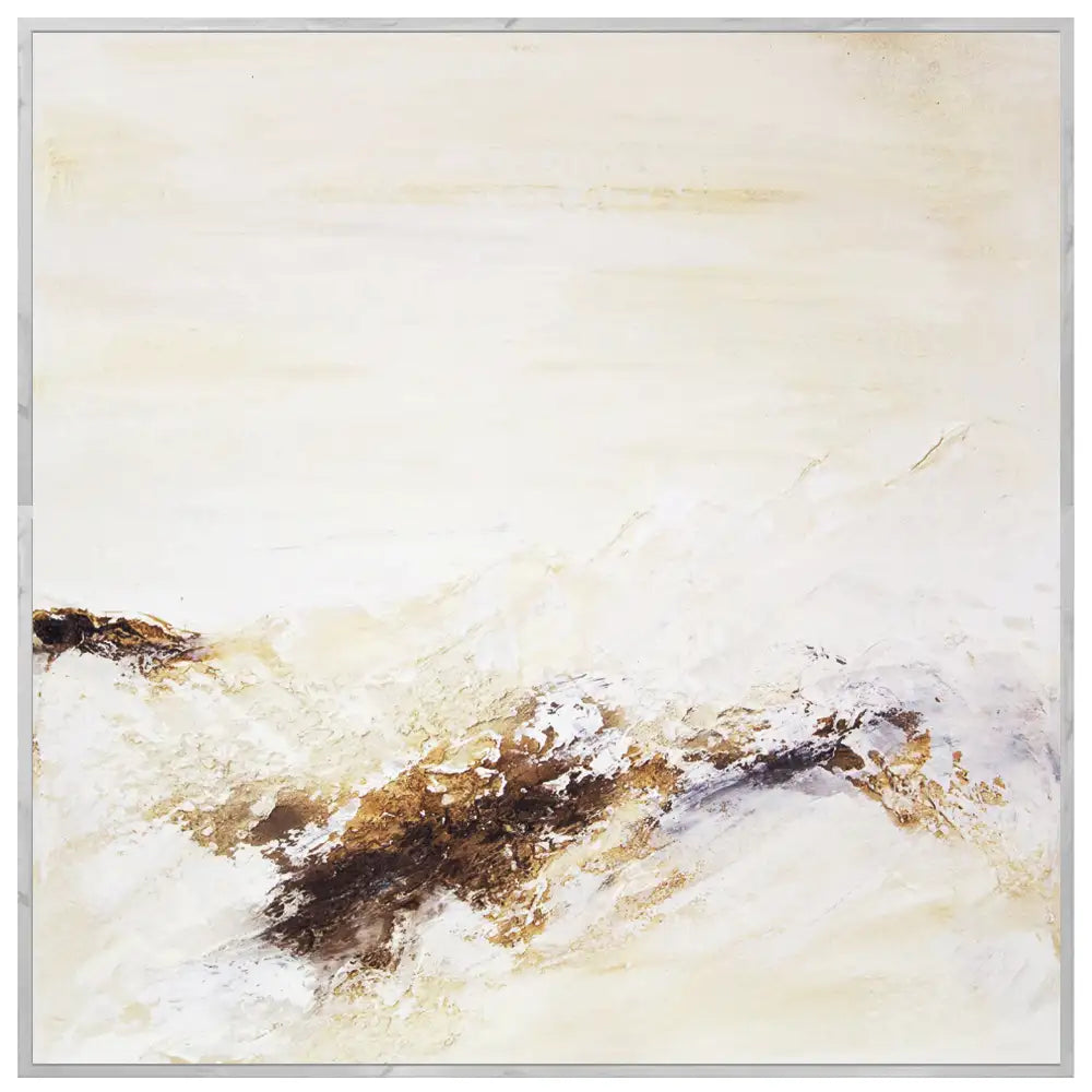 Cuadro pintado a mano con relieve en tonos tierra y blanco