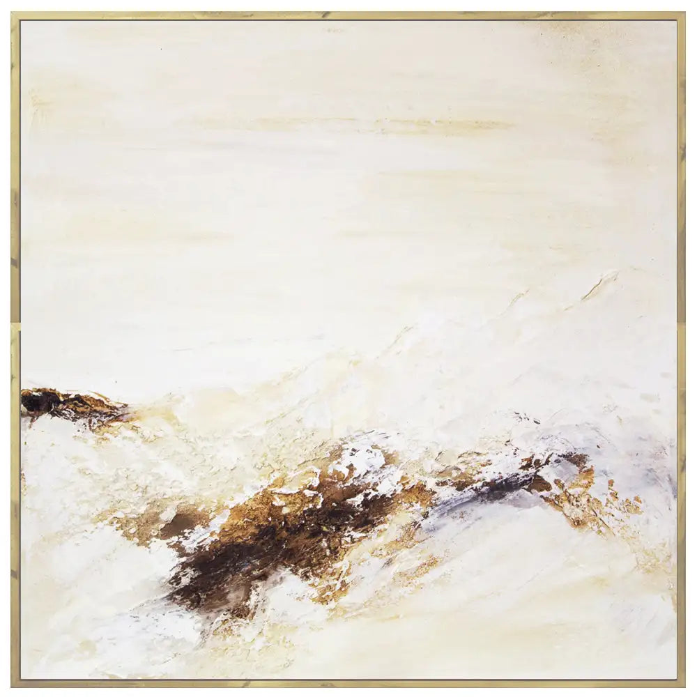 Cuadro pintado a mano con relieve en tonos tierra y blanco