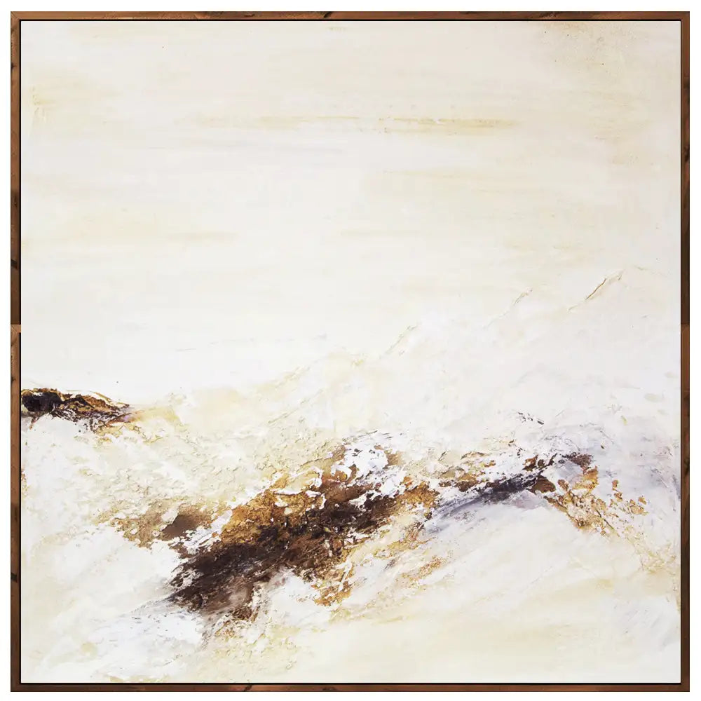 Cuadro pintado a mano con relieve en tonos tierra y blanco
