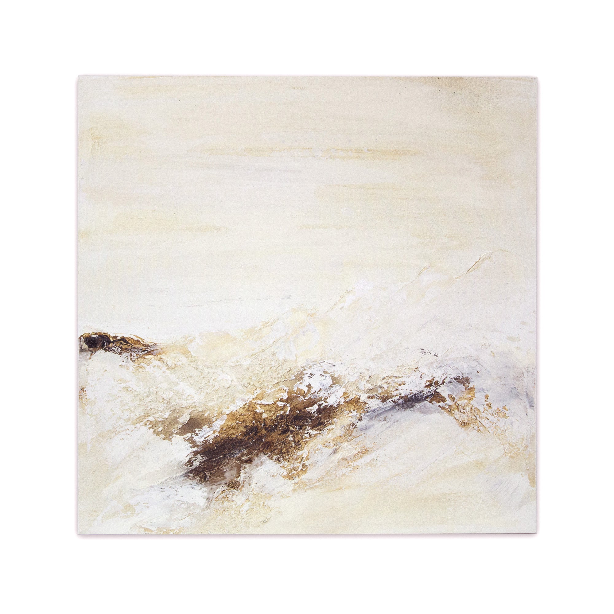 Cuadro pintado a mano con relieve en tonos tierra y blanco