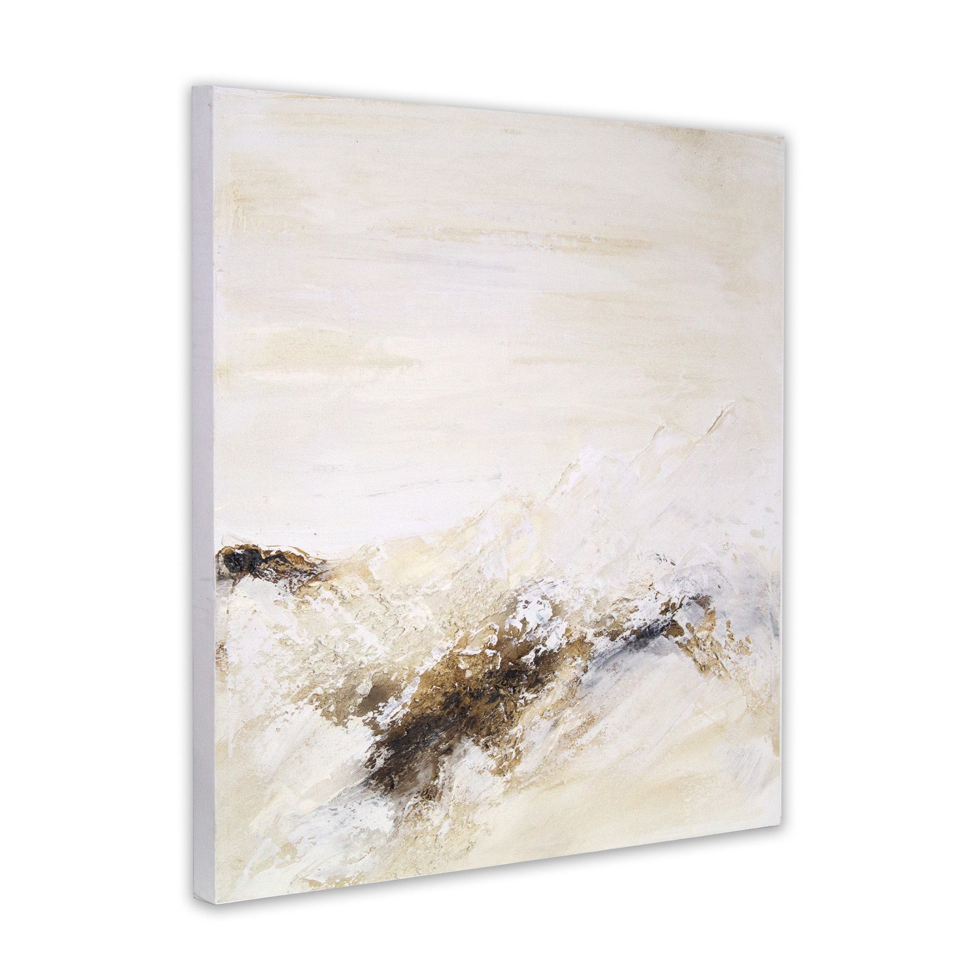 Cuadro pintado a mano con relieve en tonos tierra y blanco