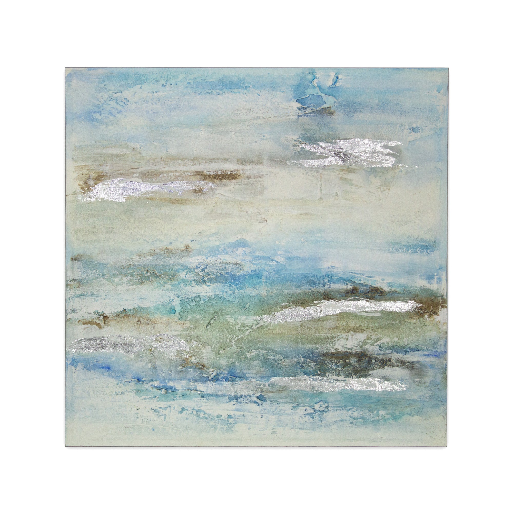 Cuadro pintado a mano original en tonos azul y plata