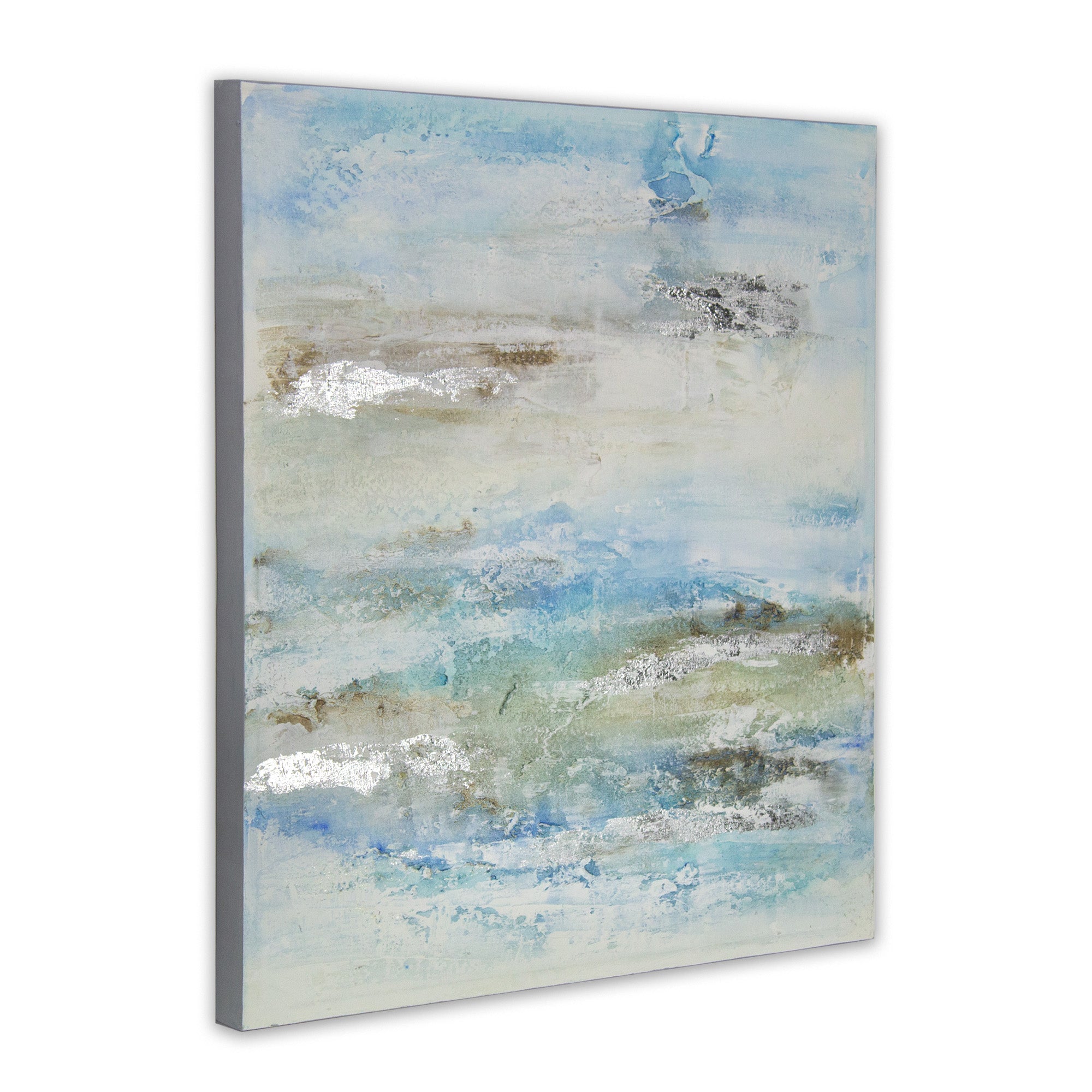 Cuadro pintado a mano original en tonos azul y plata