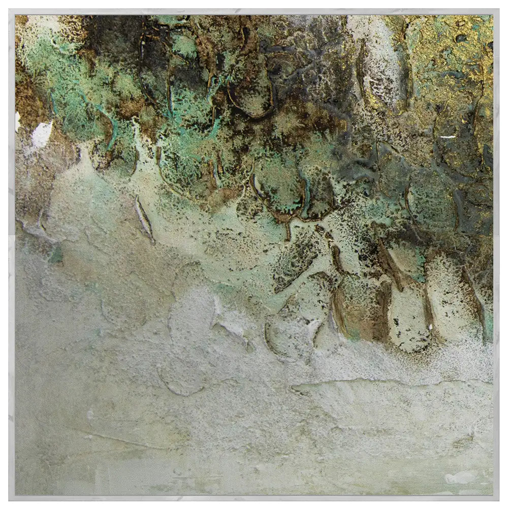 Cuadro con relieve pintado a mano en tonos tierra y dorado