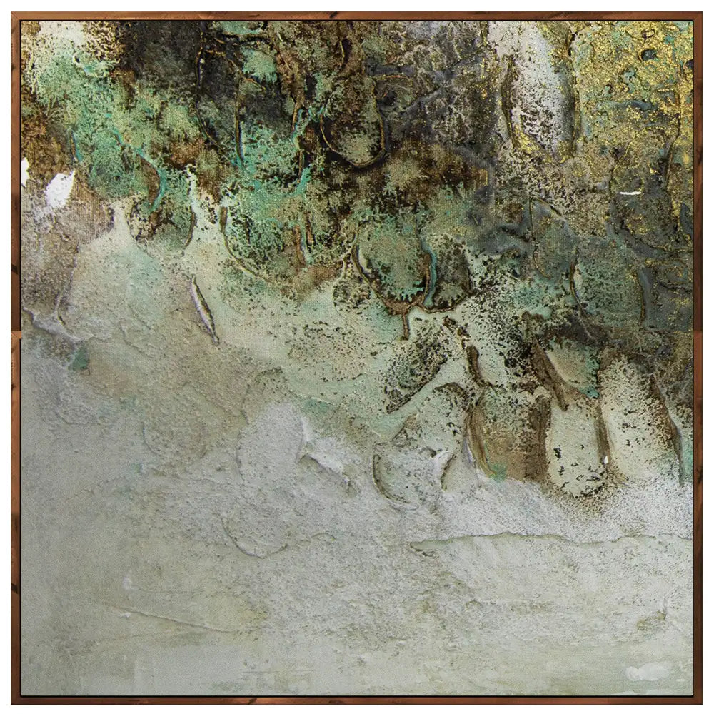 Cuadro con relieve pintado a mano en tonos tierra y dorado