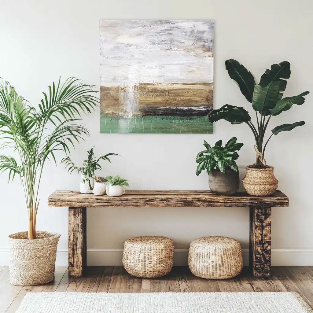 Cuadro pintado a mano moderno con contraste en tonos tierra y verde