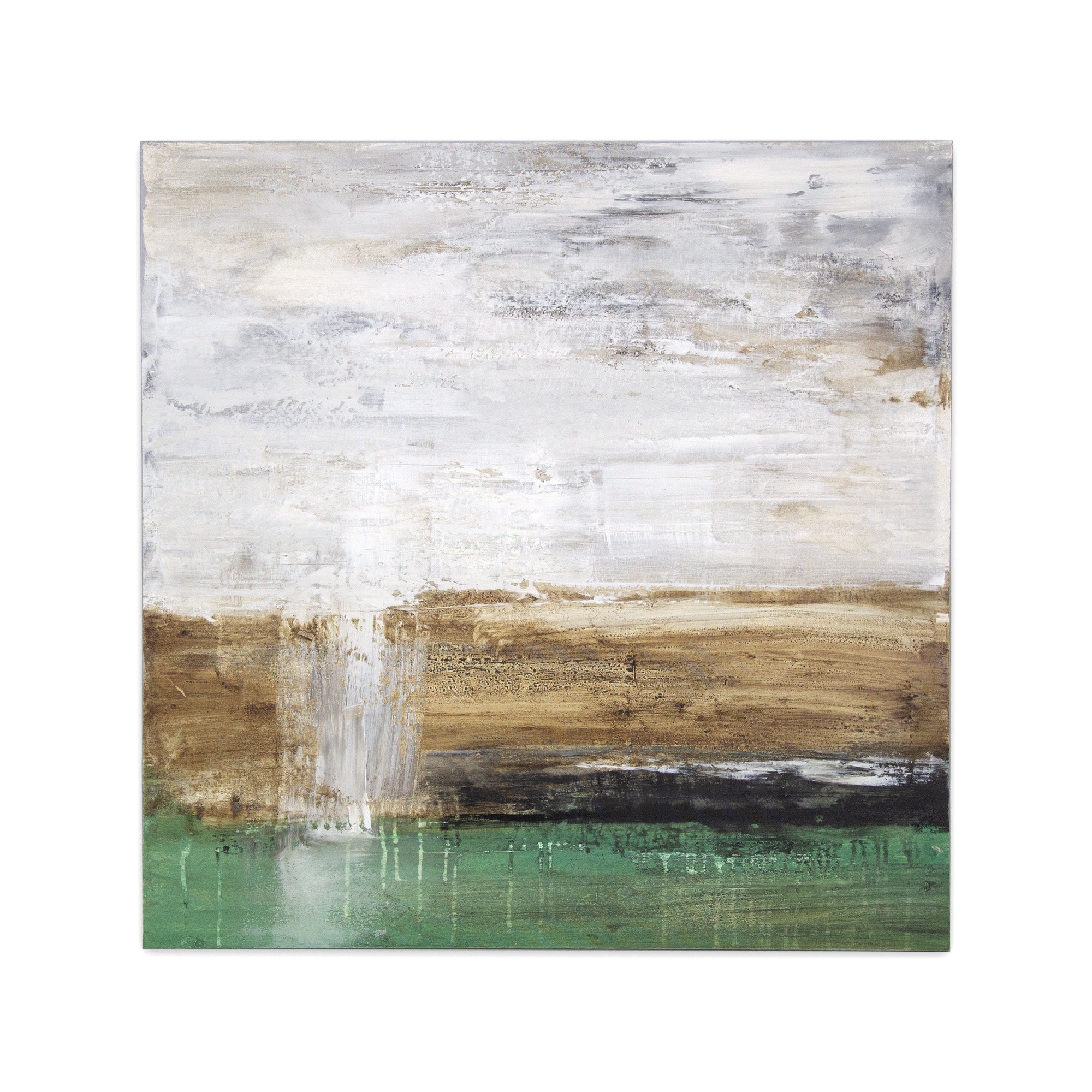 Cuadro pintado a mano moderno con contraste en tonos tierra y verde